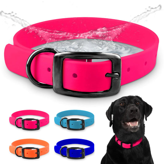 Regal Dog Products Medium Pink Waterproof Dog Collar with Heavy Duty Black Hardware Buckle & D Ring | Vinyl Coated Adjustable Biothane Dog Collar | Chew Resistant Waterproof Collar for Dogs